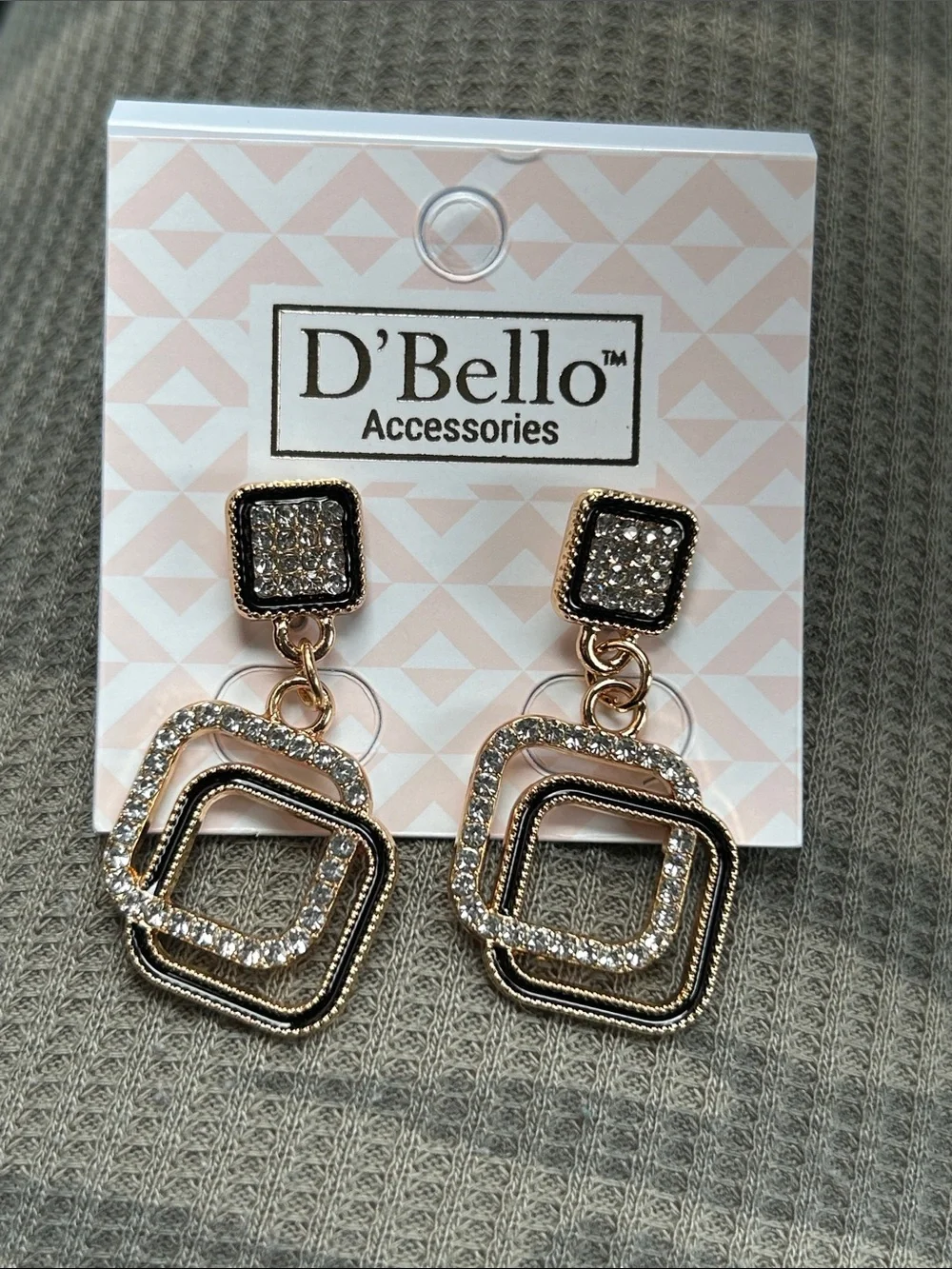 D'Bello Gold and Clear Crystal Layered Square Drop Earrings